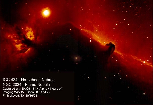 horsehead nebula ic434 and flame nebula ngc202, nebulosa testa di cavallo e nebulosa fiamma